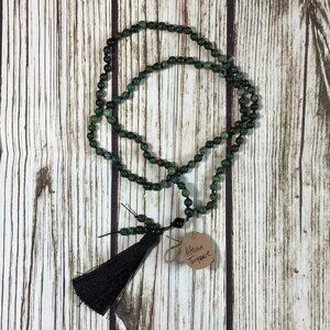 African Turquoise Gemstone Bead Handmade Beaded Mala Necklace
